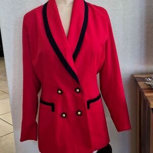 Vintage, Casual Corner Red Blazer with Black Accents